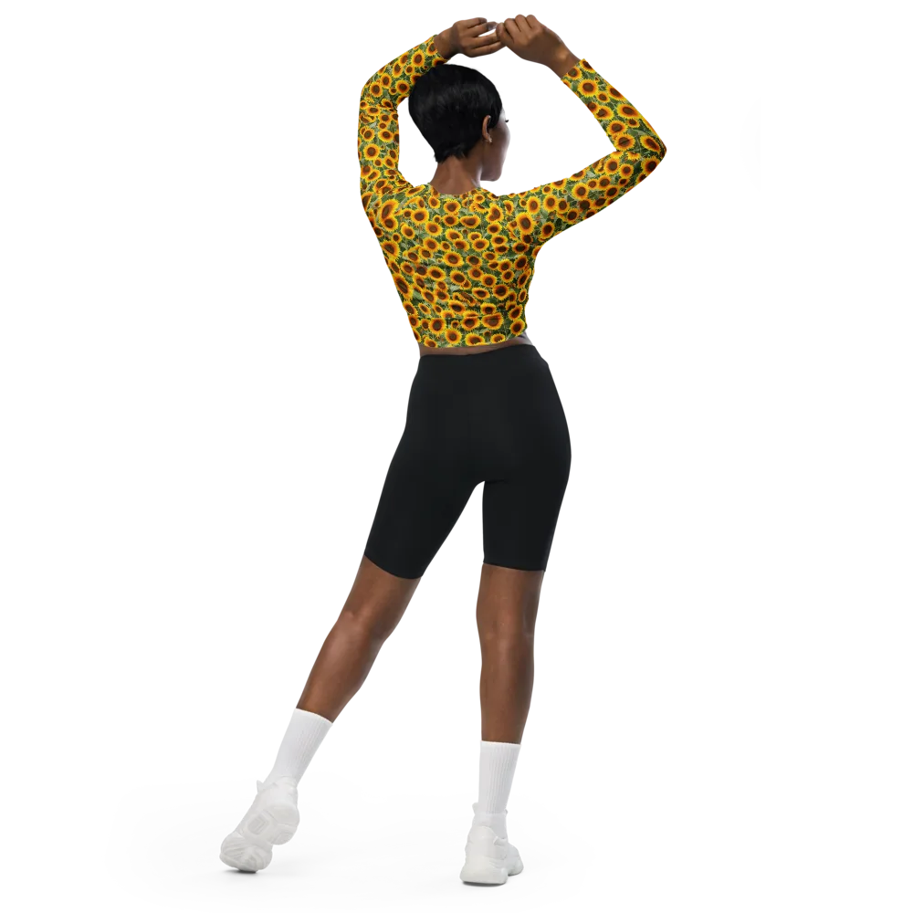 Sunflower Rush on Long Sleeve Crop Top — Back