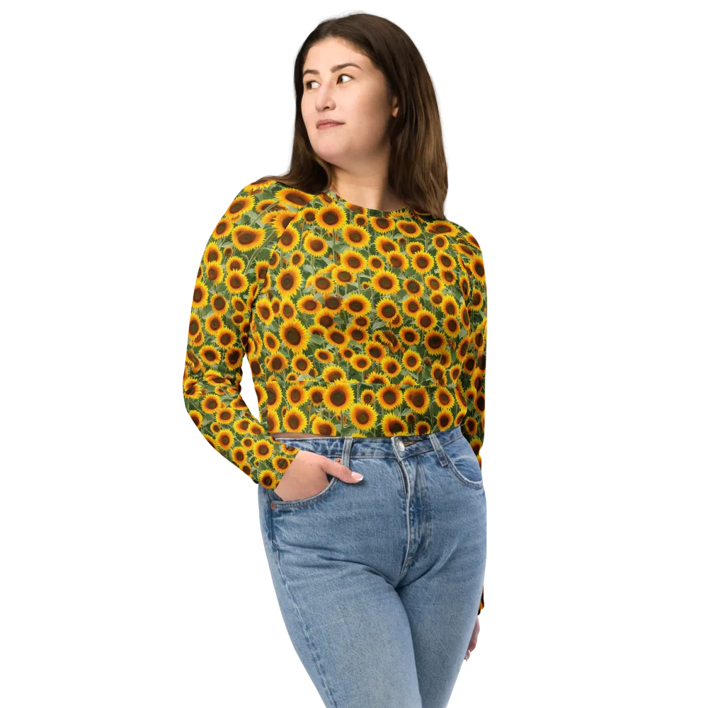 Sunflower Rush on Long Sleeve Crop Top — Front