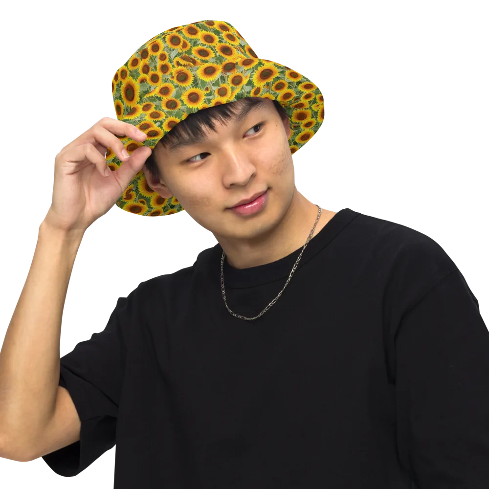 Sunflower Rush on Reversible Bucket Hat — Front Inside