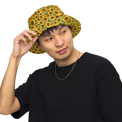 Sunflower Rush on a Reversible Bucket Hat