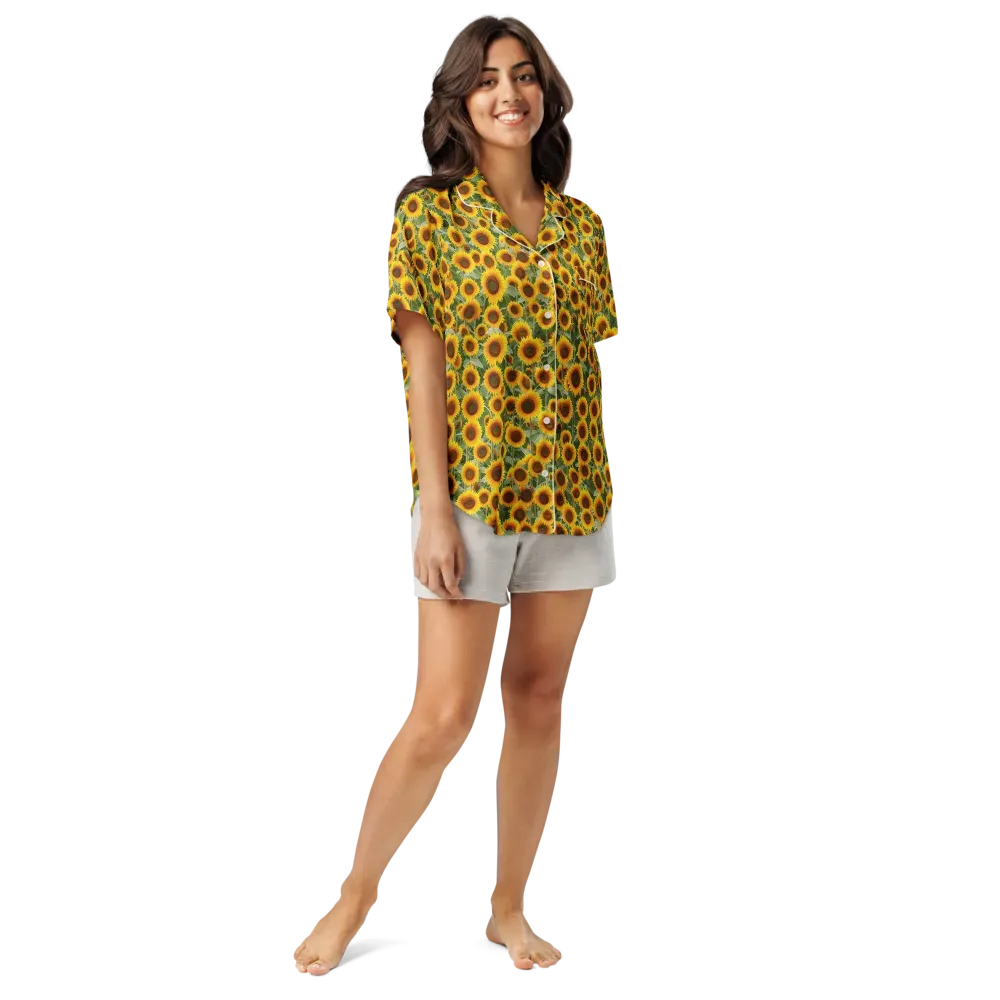 Sunflower Rush on Women's Short Sleeve Pajama Top — Front