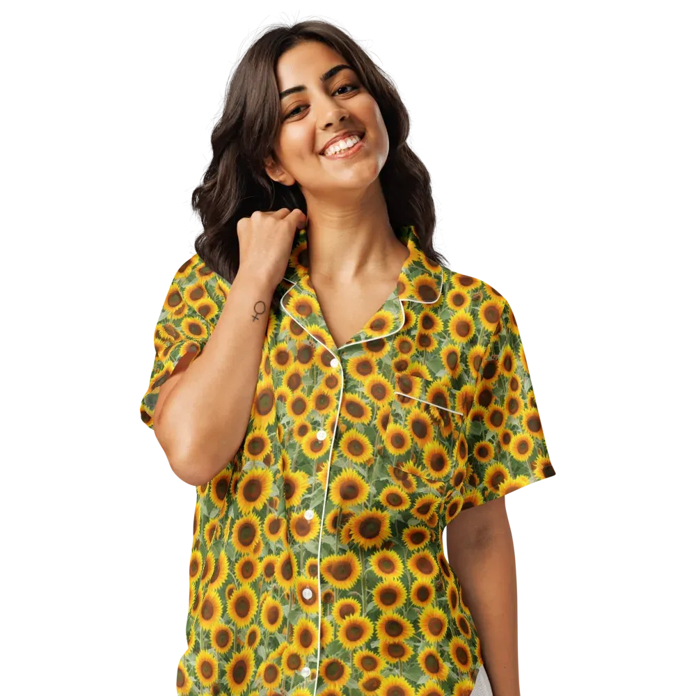 Sunflower Rush on Women's Short Sleeve Pajama Top — Front
