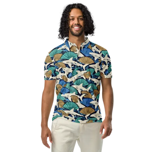 Tidal Fang on a Men's Slim Fit Polo Shirt
