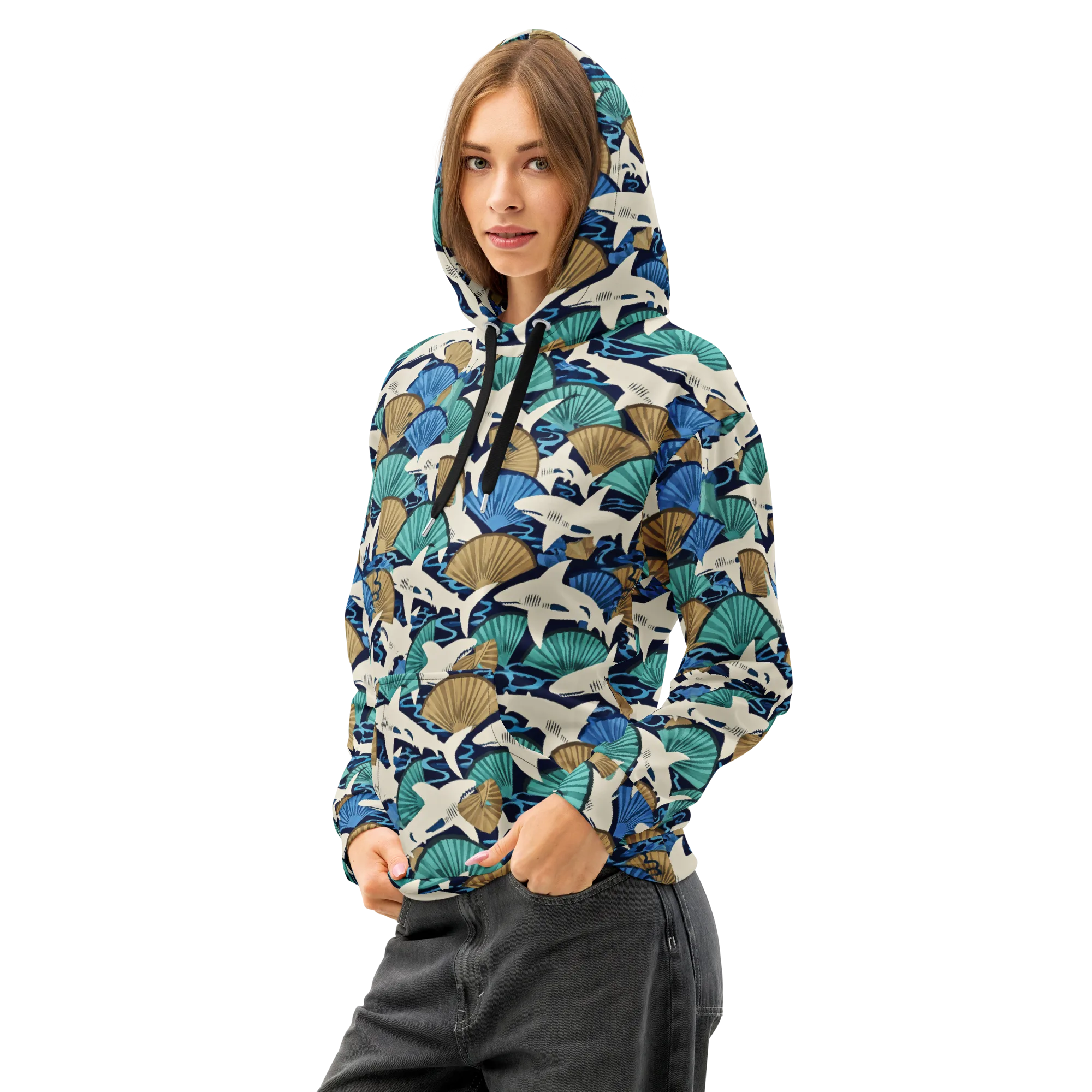 Tidal Fang on Cotton Hoodie — Left Front