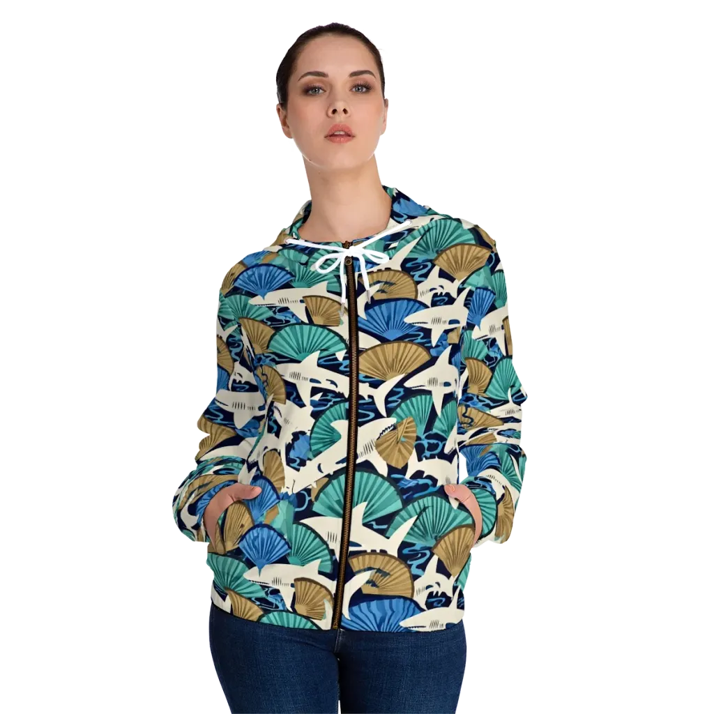 Tidal Fang on Women's Full-Zip Hoodie — Front On Person