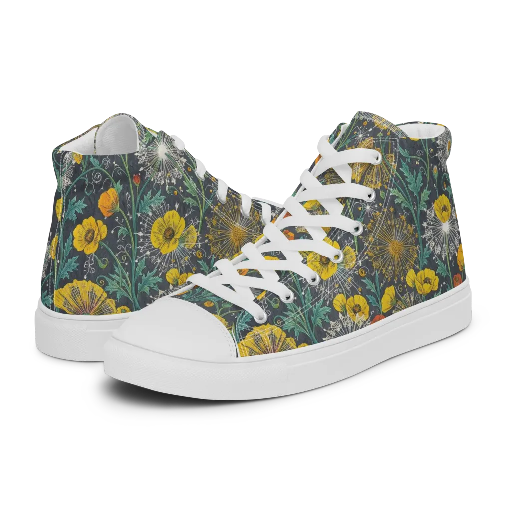 Poppy Cipher on Men's High Top Canvas Shoes — Left