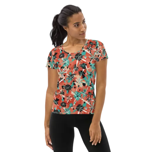 Riviera Bloom on a Women's Athletic T-Shirt
