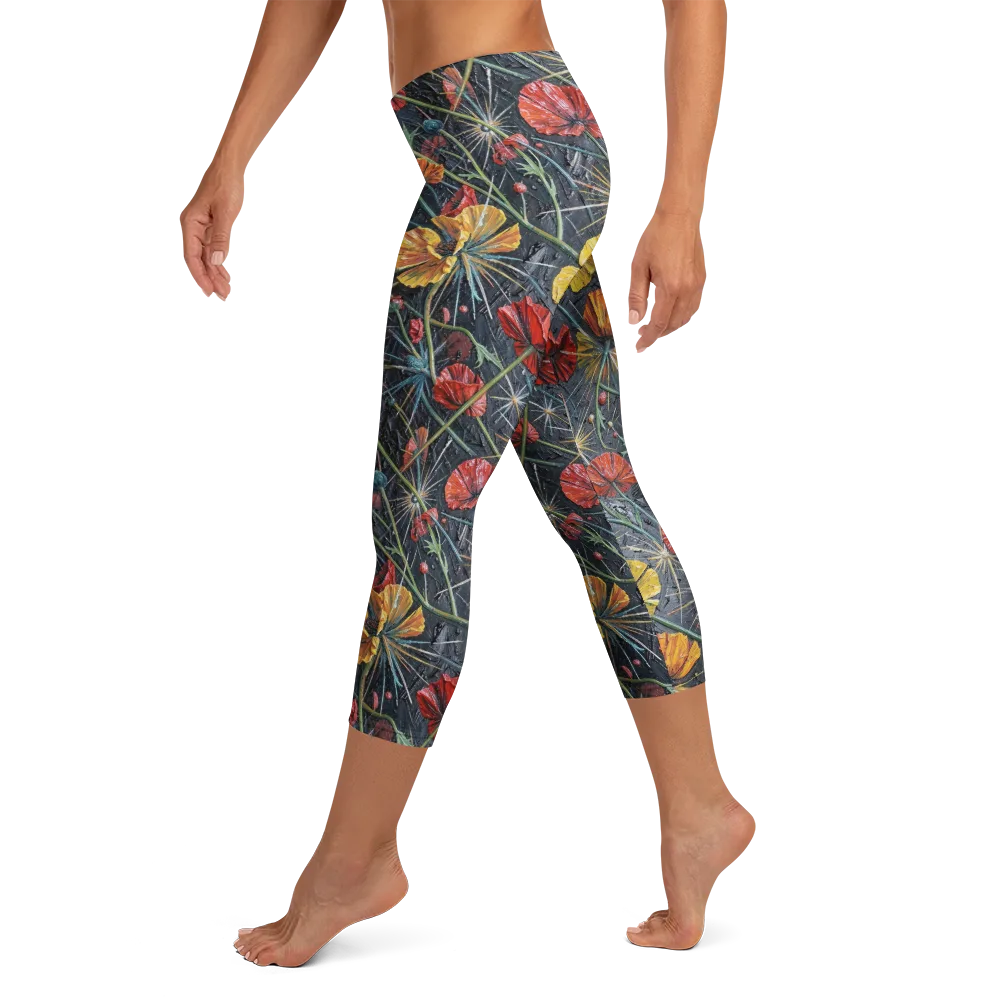 Poppy Nocturne on Capri Leggings — Left