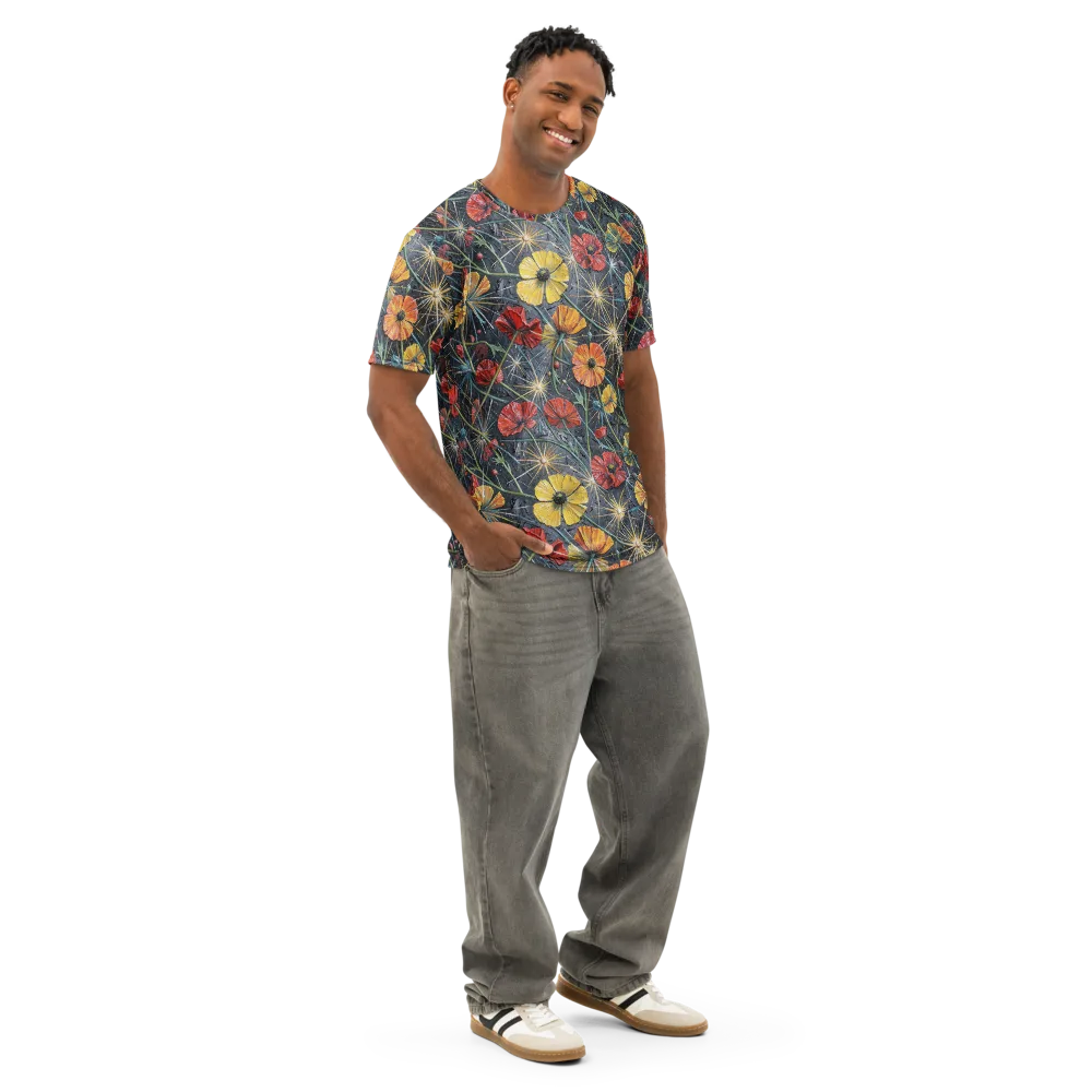 Poppy Nocturne on Men's Cotton Crew Neck T-Shirt — Right Front