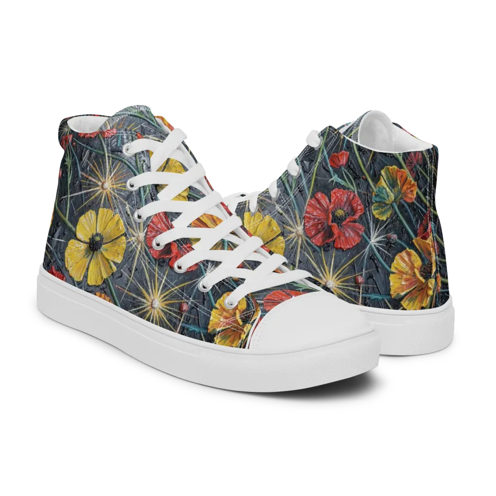 Poppy Nocturne on Men's High Top Canvas Shoes — Right