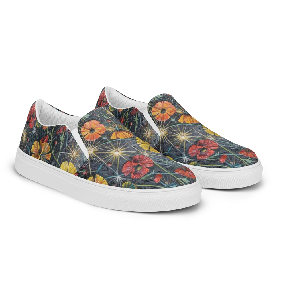 Poppy Nocturne on Men's Slip-On Canvas Shoes — Right Front