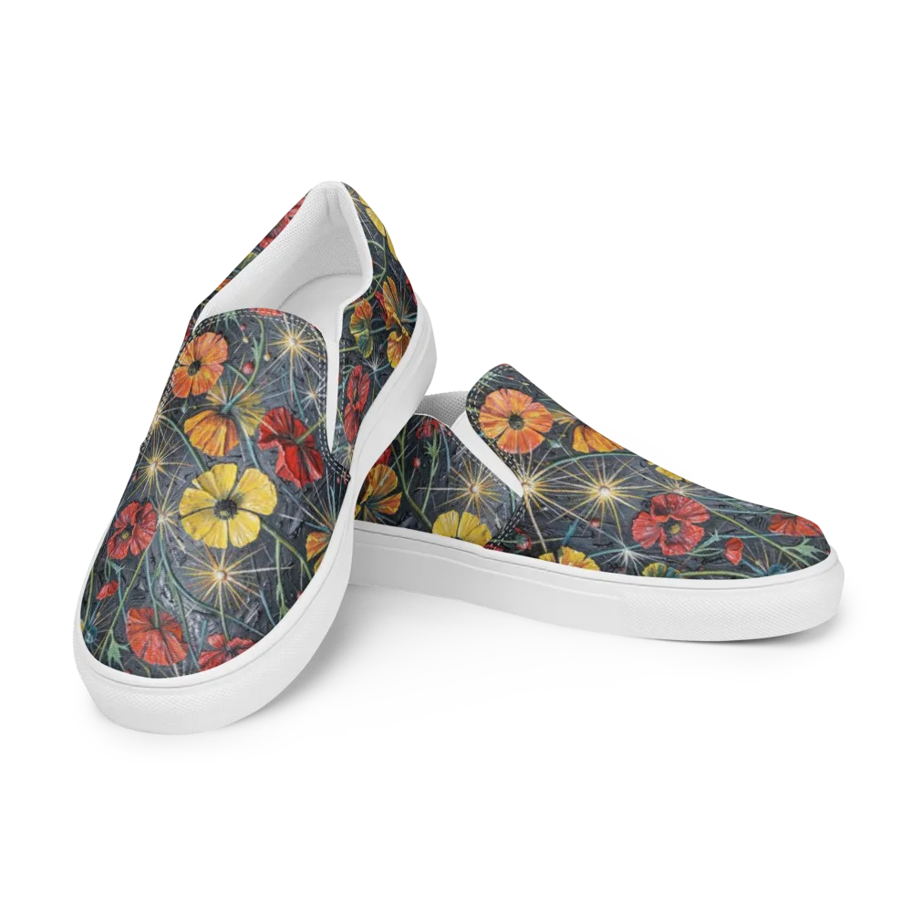 Poppy Nocturne on Men's Slip-On Canvas Shoes — Left Front