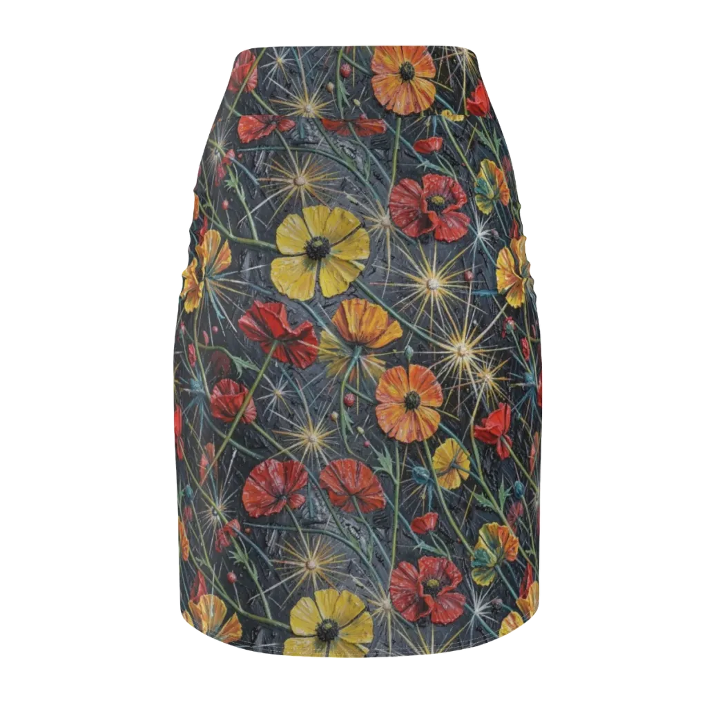 Poppy Nocturne on Pencil Skirt — Back