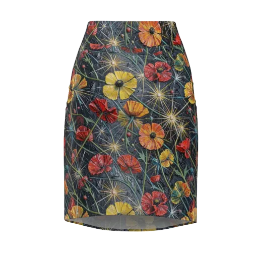 Poppy Nocturne on a Pencil Skirt