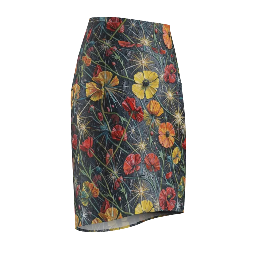 Poppy Nocturne on Pencil Skirt — Front Side