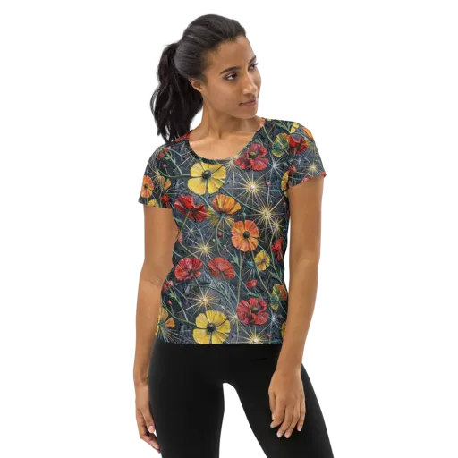 Poppy Nocturne on a Women's Athletic T-Shirt