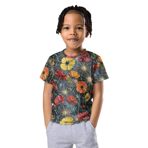 Poppy Nocturne on a Kids Crew Neck T-Shirt