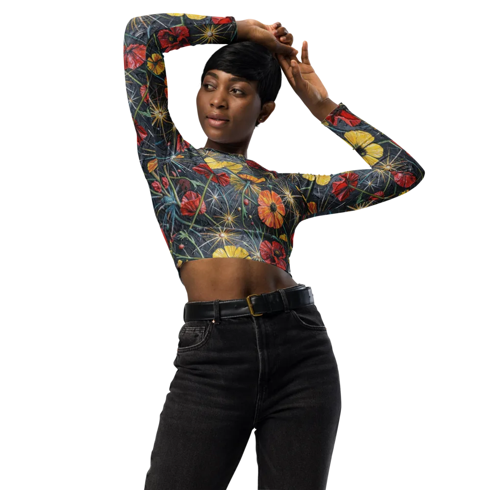 Poppy Nocturne on Long Sleeve Crop Top — Front