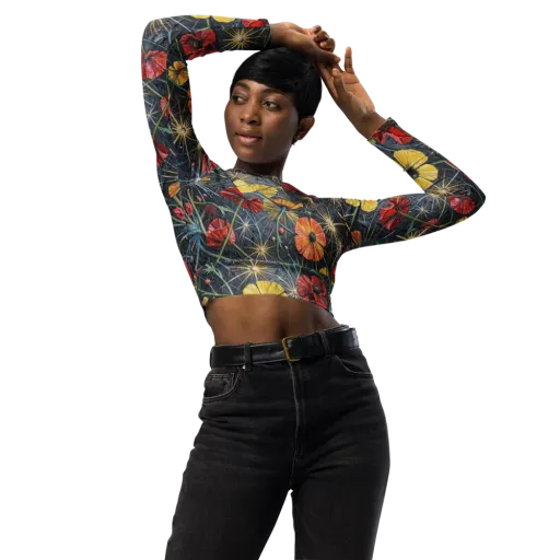 Poppy Nocturne on a Long Sleeve Crop Top