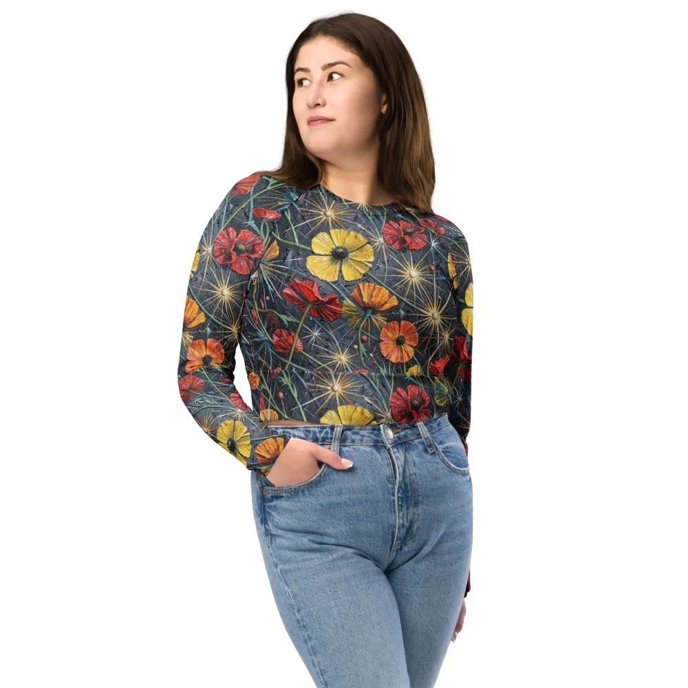 Poppy Nocturne on Long Sleeve Crop Top — Front
