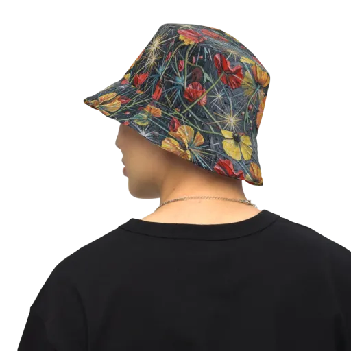 Poppy Nocturne on a Reversible Bucket Hat