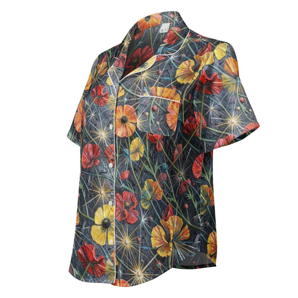 Poppy Nocturne on Women's Short Sleeve Pajama Top — Left Front