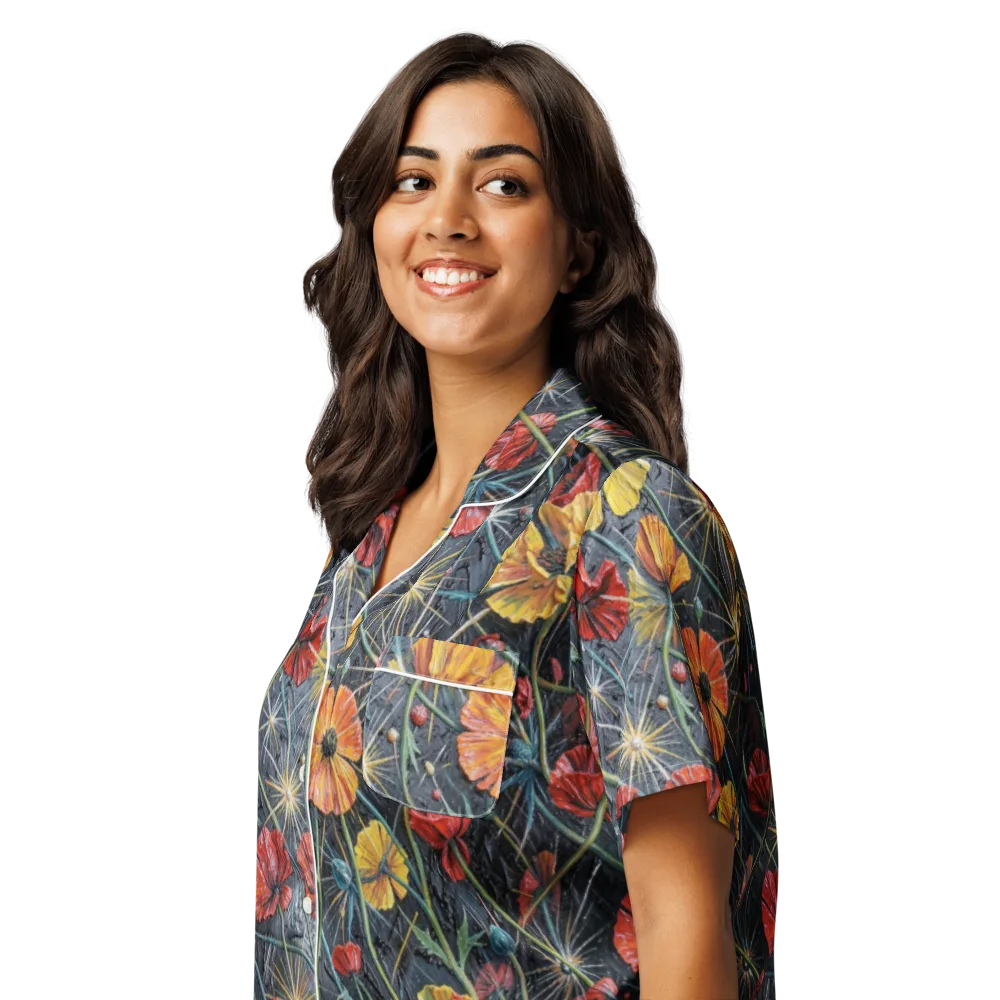 Poppy Nocturne on Women's Short Sleeve Pajama Top — Left Front
