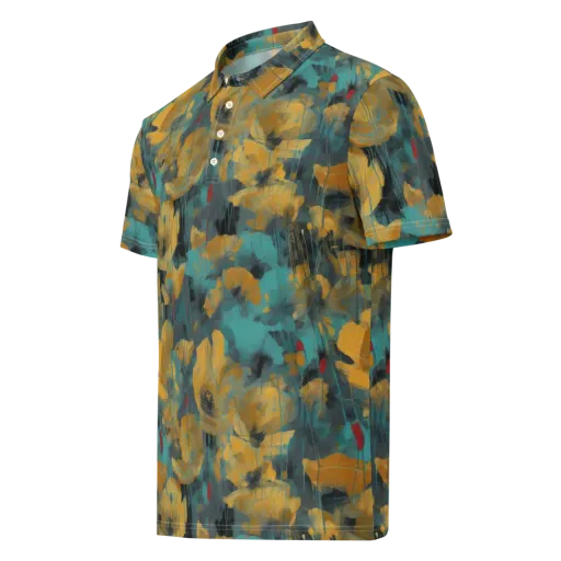 Turquoise Poppy Drift on a Men's Slim Fit Polo Shirt