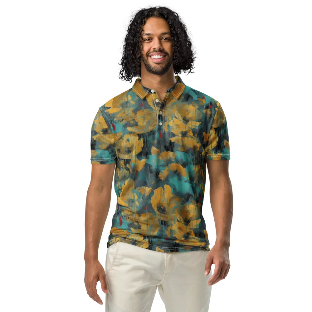 Turquoise Poppy Drift on Men's Slim Fit Polo Shirt — Front