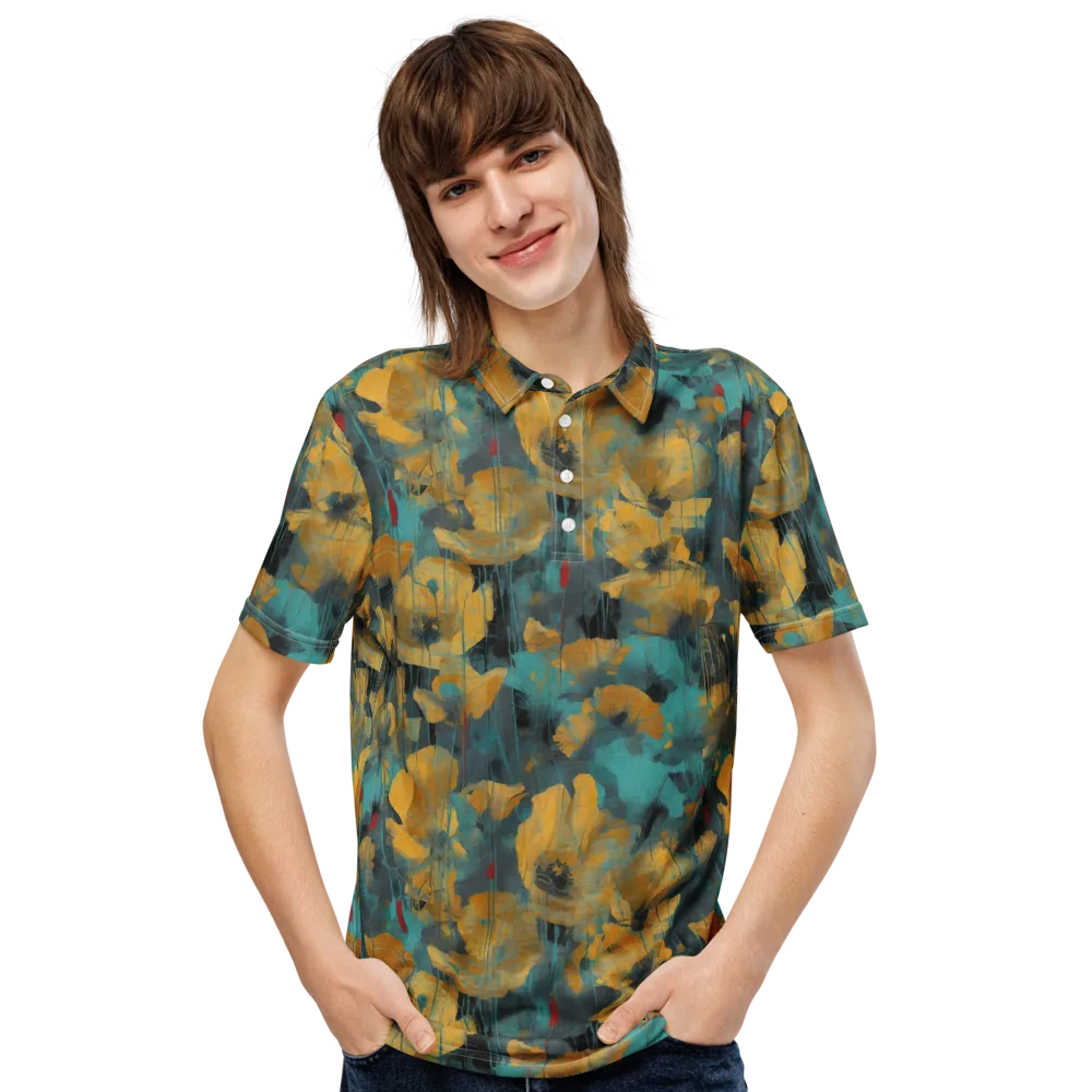 Turquoise Poppy Drift on Men's Slim Fit Polo Shirt — Front