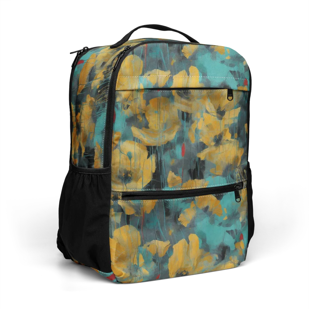 Turquoise Poppy Drift on Utility Backpack — Right Front