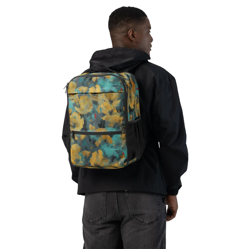 Turquoise Poppy Drift on Utility Backpack — Back