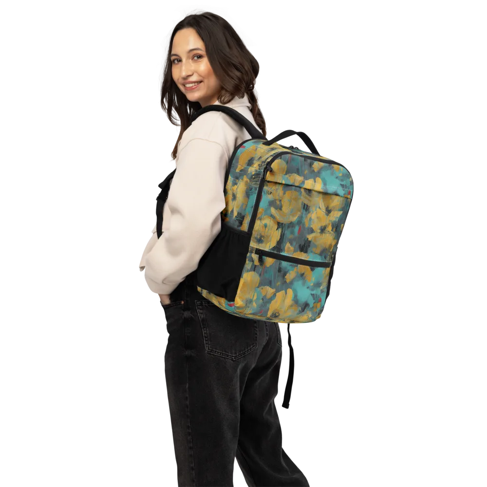 Turquoise Poppy Drift on Utility Backpack — Back