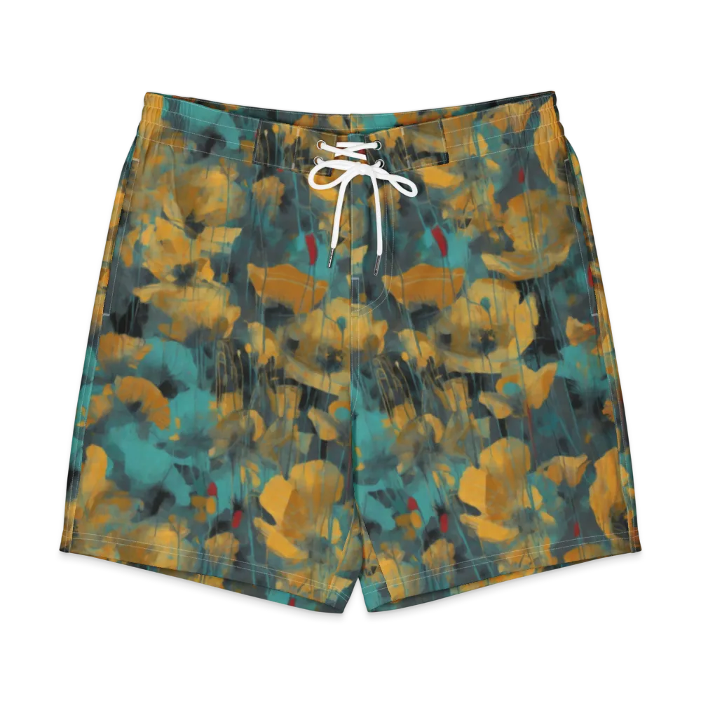 Turquoise Poppy Drift on Men's Board Shorts — Front
