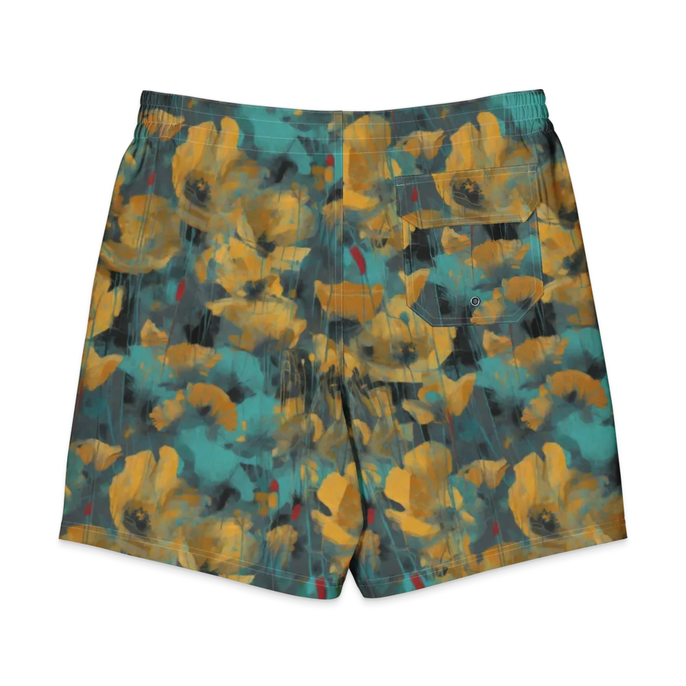 Turquoise Poppy Drift on Men's Board Shorts — Back