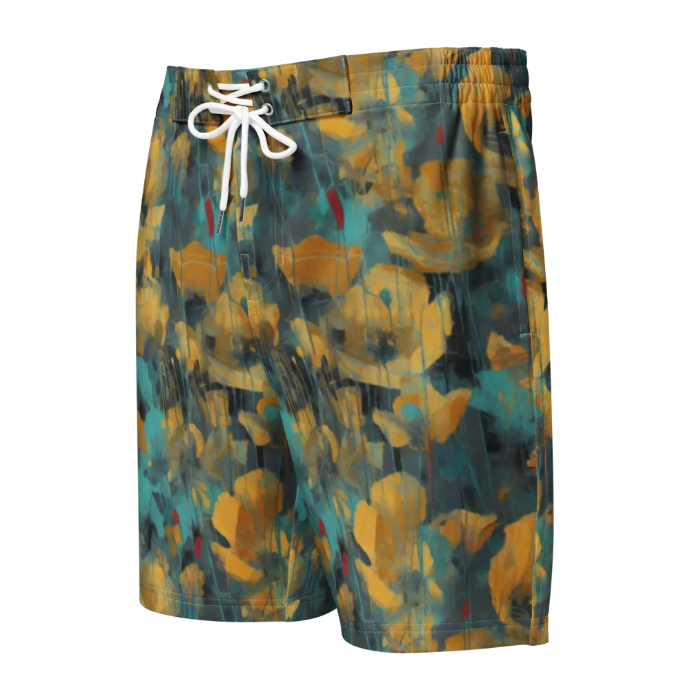 Turquoise Poppy Drift on Men's Board Shorts — Front