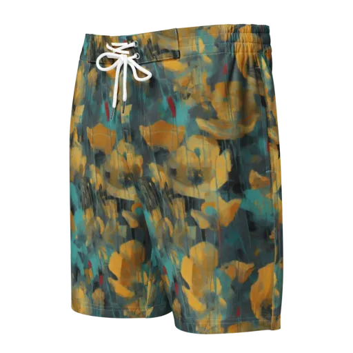Turquoise Poppy Drift on a Men's Board Shorts