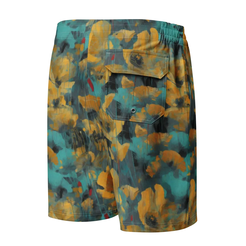Turquoise Poppy Drift on Men's Board Shorts — Back