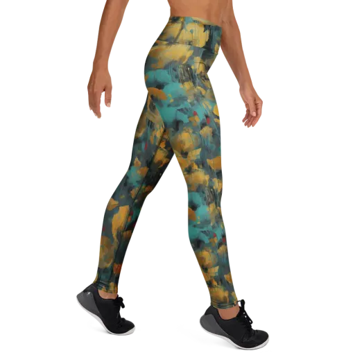 Turquoise Poppy Drift on a Yoga Leggings
