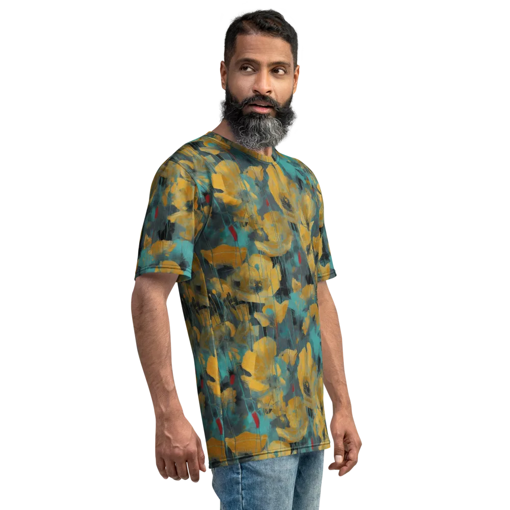 Turquoise Poppy Drift on Men's Crew Neck T-Shirt — Right