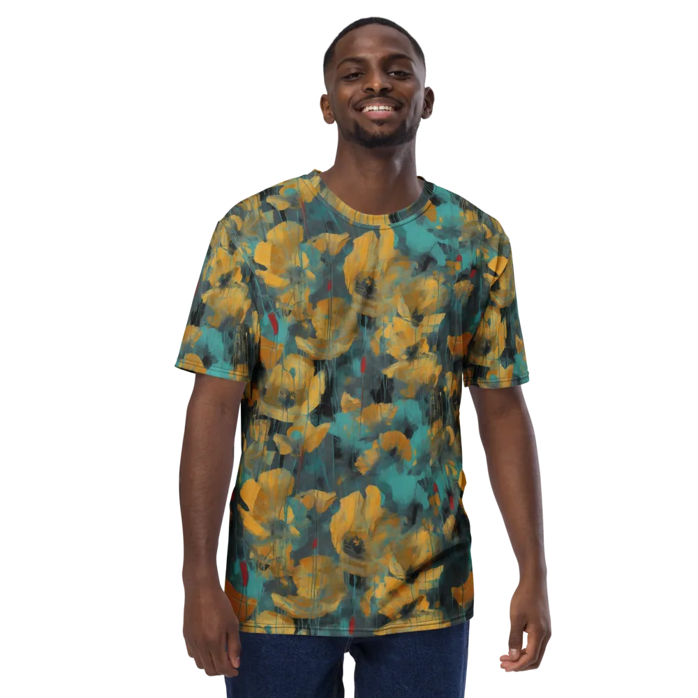 Turquoise Poppy Drift on Men's Crew Neck T-Shirt — Front