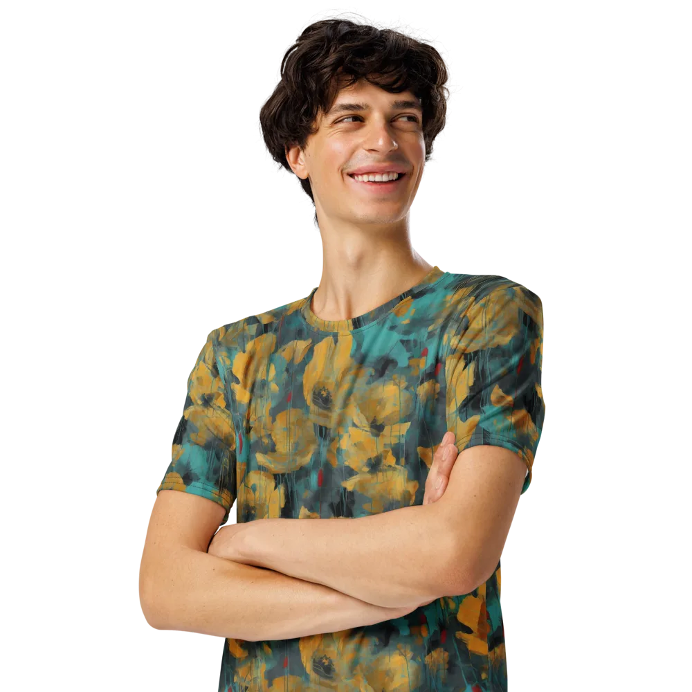Turquoise Poppy Drift on Men's Crew Neck T-Shirt — Left Front
