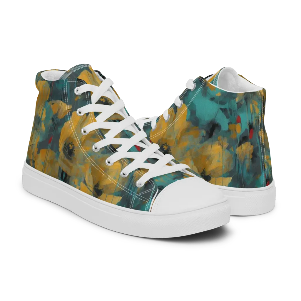 Turquoise Poppy Drift on Men's High Top Canvas Shoes — Right