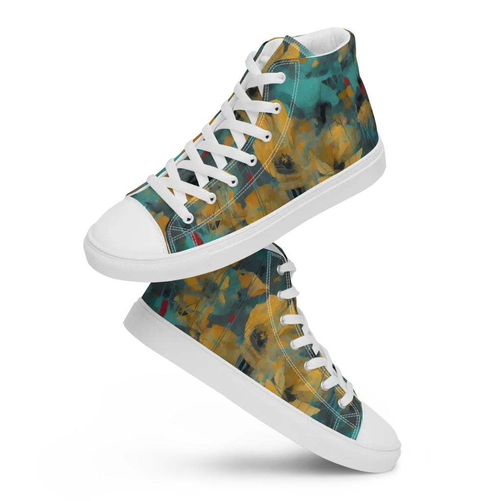 Turquoise Poppy Drift on Men's High Top Canvas Shoes — Front