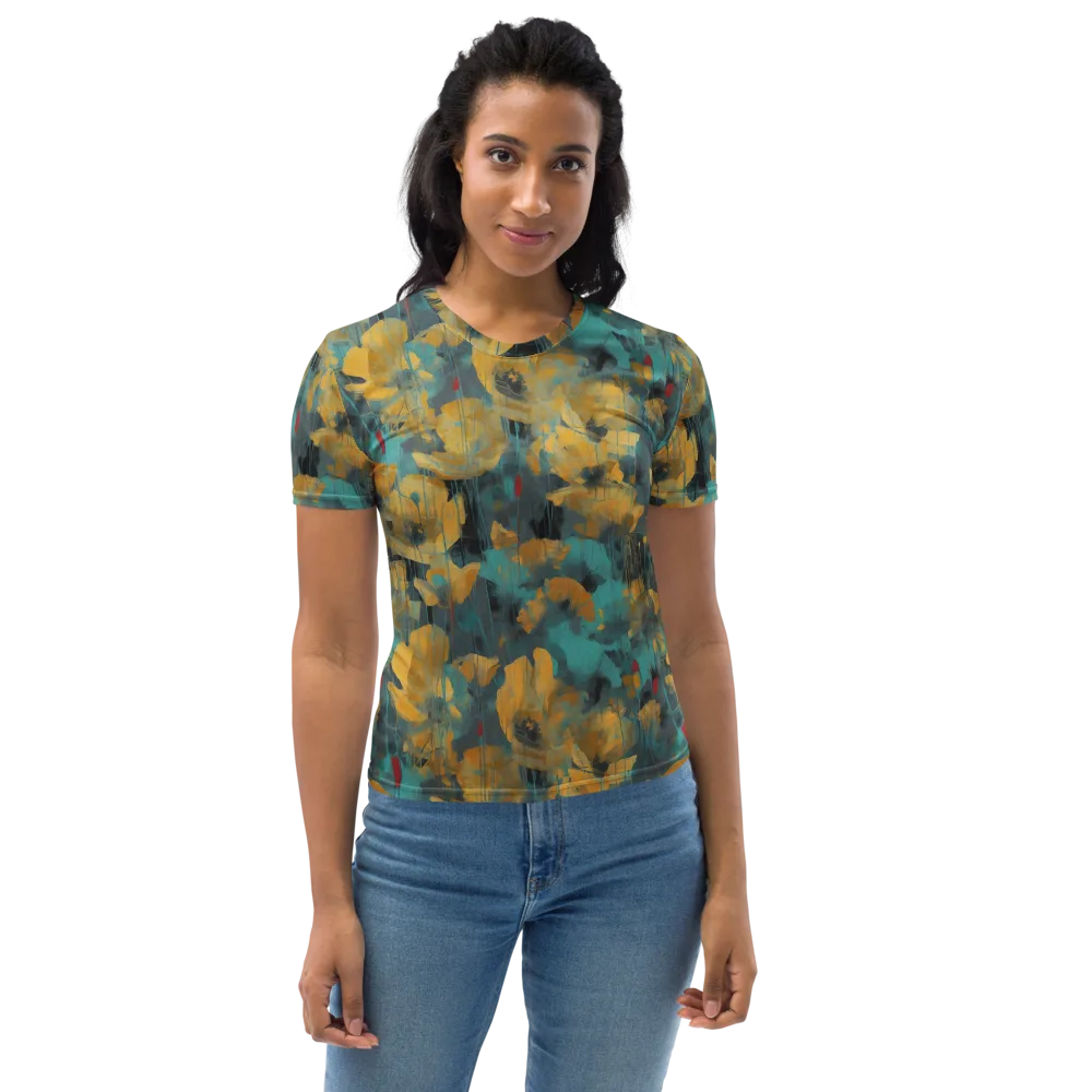 Turquoise Poppy Drift on Women's Crew Neck T-Shirt — Front