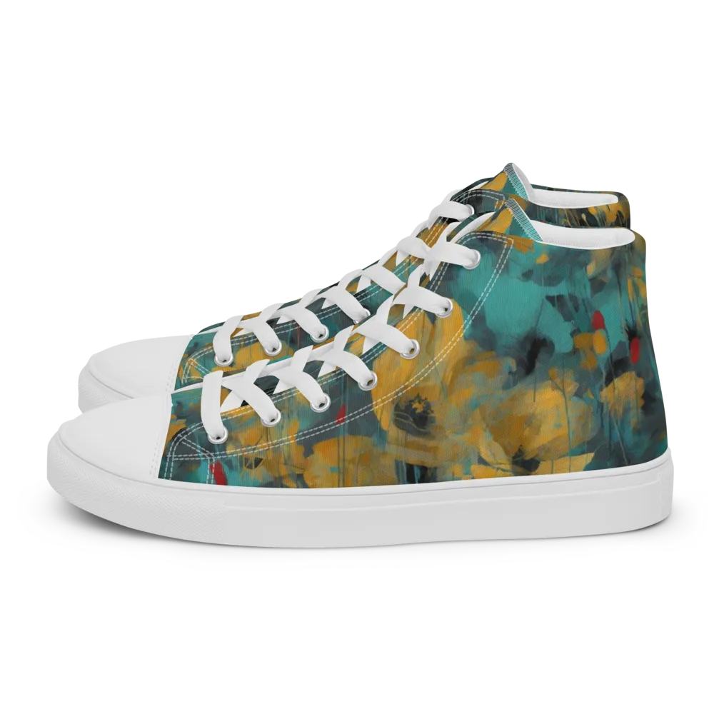 Turquoise Poppy Drift on Women's High Top Canvas Shoes — Left