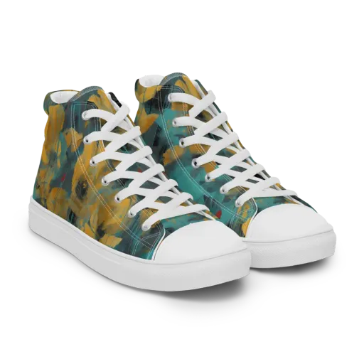 Turquoise Poppy Drift on a Women's High Top Canvas Shoes