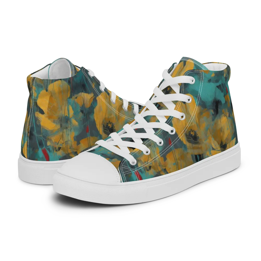Turquoise Poppy Drift on Women's High Top Canvas Shoes — Left