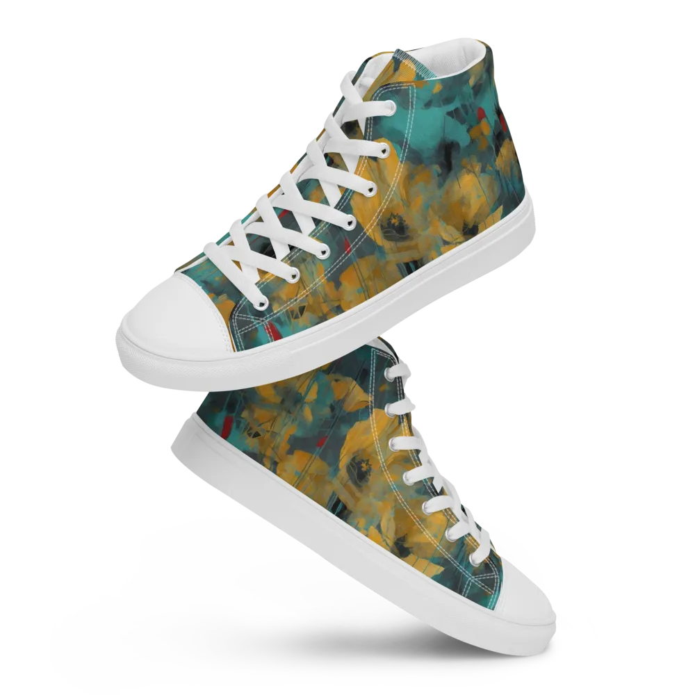 Turquoise Poppy Drift on Women's High Top Canvas Shoes — Front