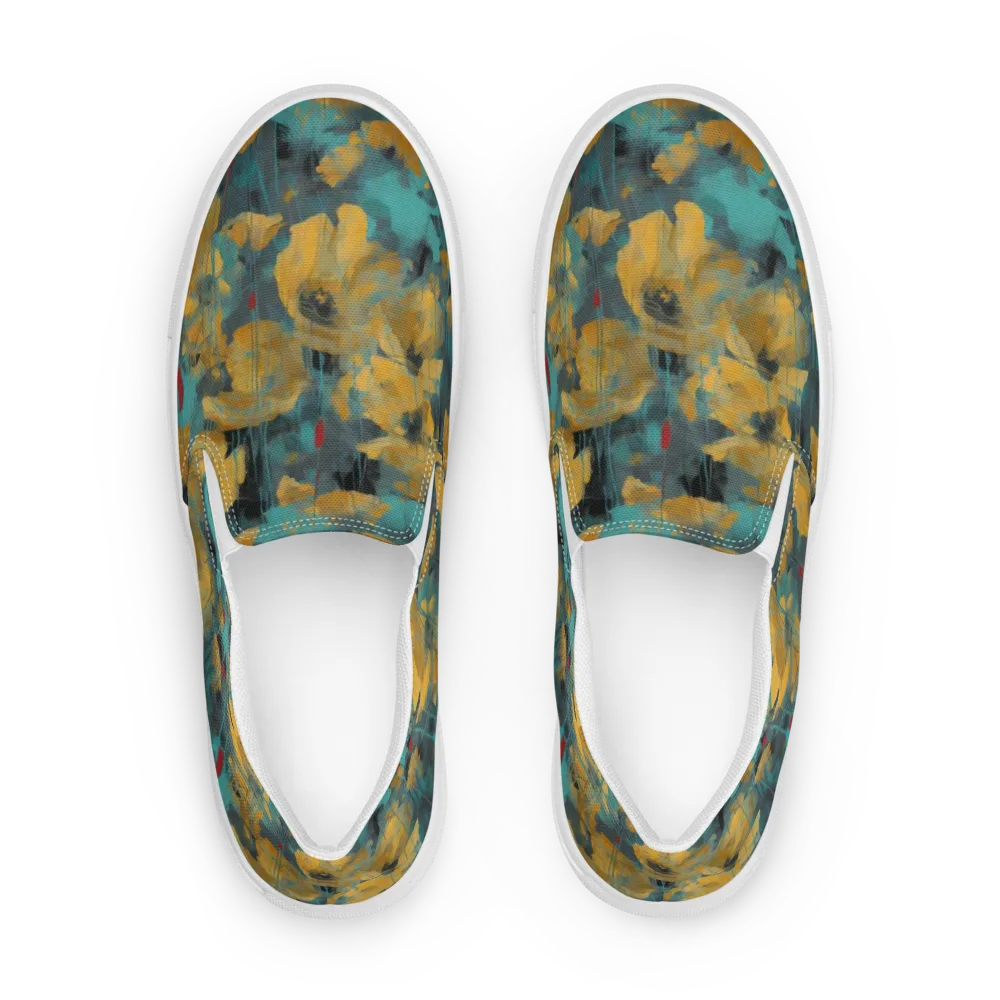 Turquoise Poppy Drift on Men's Slip-On Canvas Shoes — Front